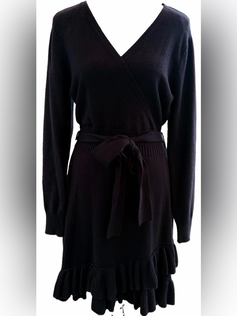 LC Lauren Conrad Faux Wrap Knit Sweater Dress Black Size medium